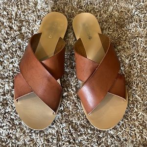 Soda Tan Cross Slip on Sandal
